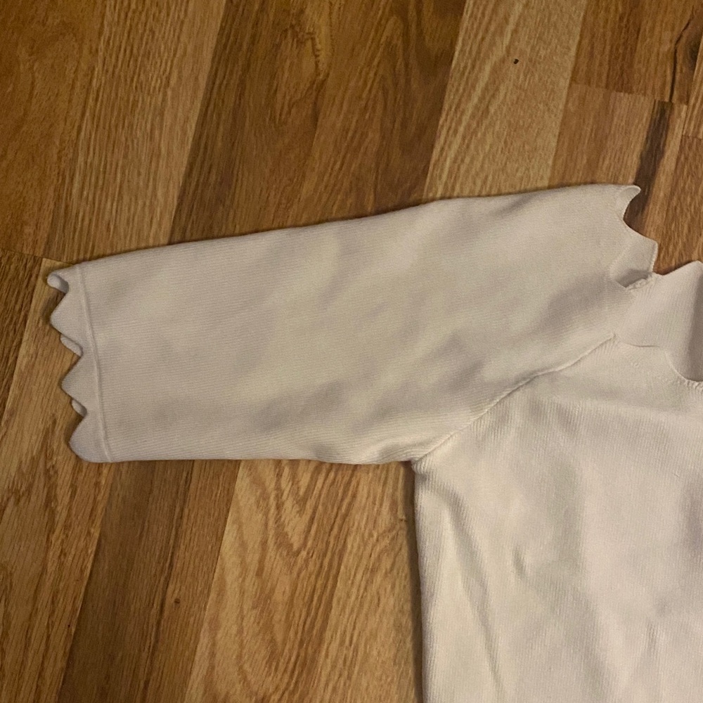 Scalloped Neck Short Sleeve Knit Top - Cream - Picture 5 of 6